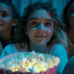 Garotas encantadas assistindo TV, ilustrando o perigo de assistir filmes de terror e a glamourização do ocultismo.